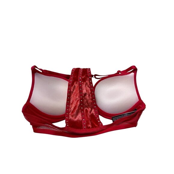 VICTORIA SECRET Very Sexy Push-Up 32A Bra Red Velvet Studded Front Closure Pad - Picture 3 of 8
